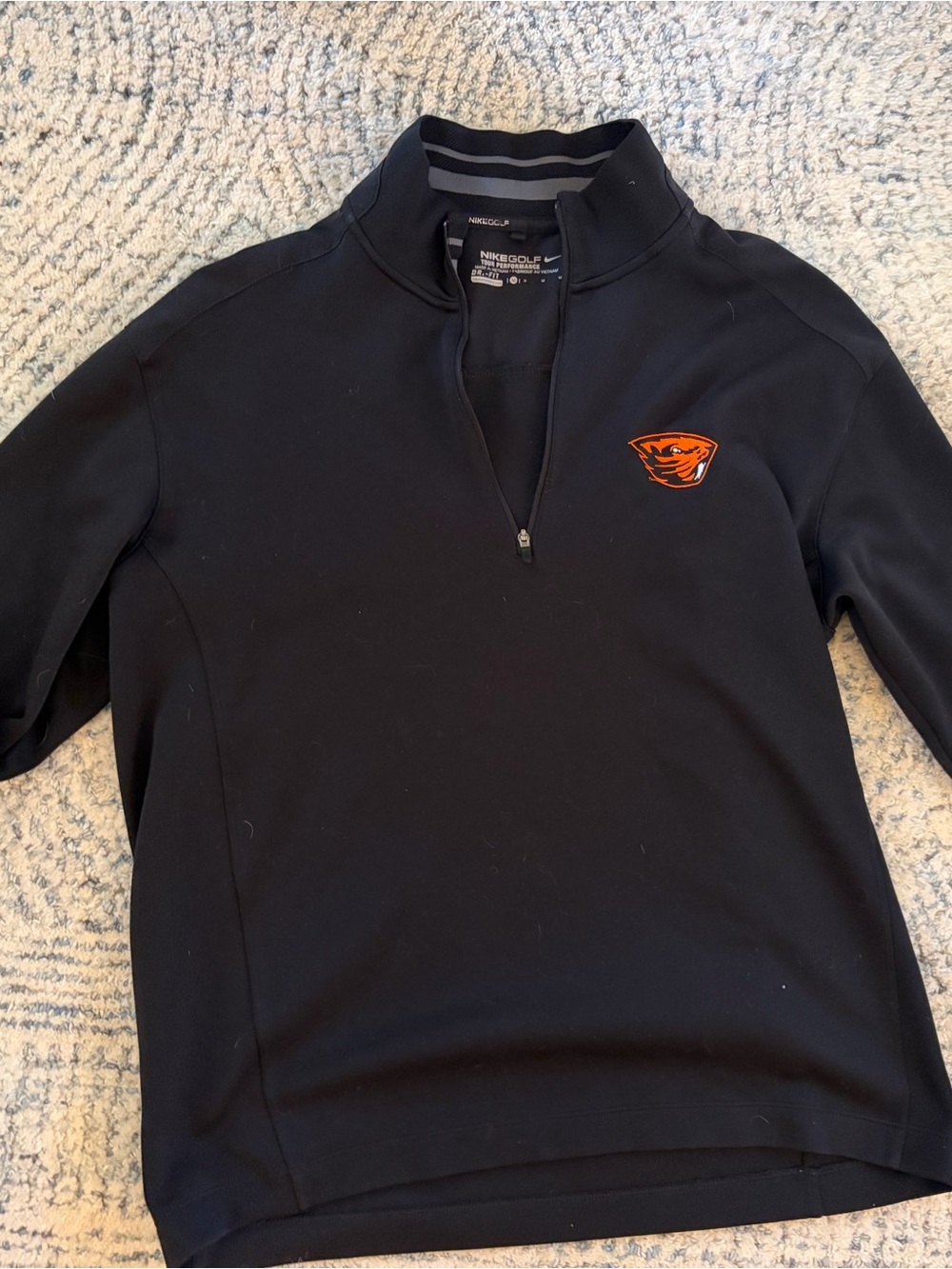 Nike Black Men’s Quarter-Zip Sweater with Orange Logo